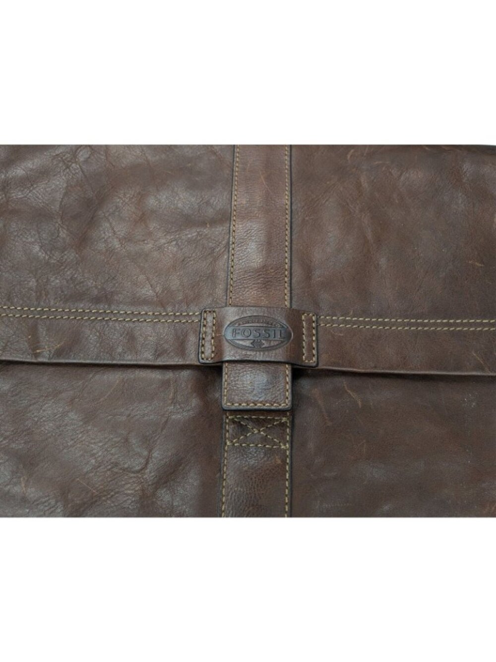 FOSSIL Brown Leather Messenger Laptop Professional Bag Crossbody Bag Large - Picture 5 of 10